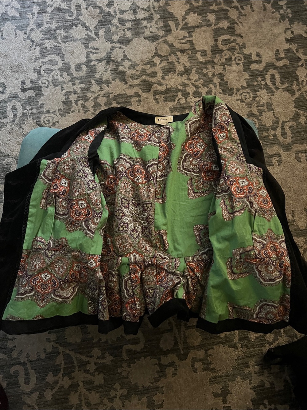 elevenses Black Jacket with Green Paisley Lining